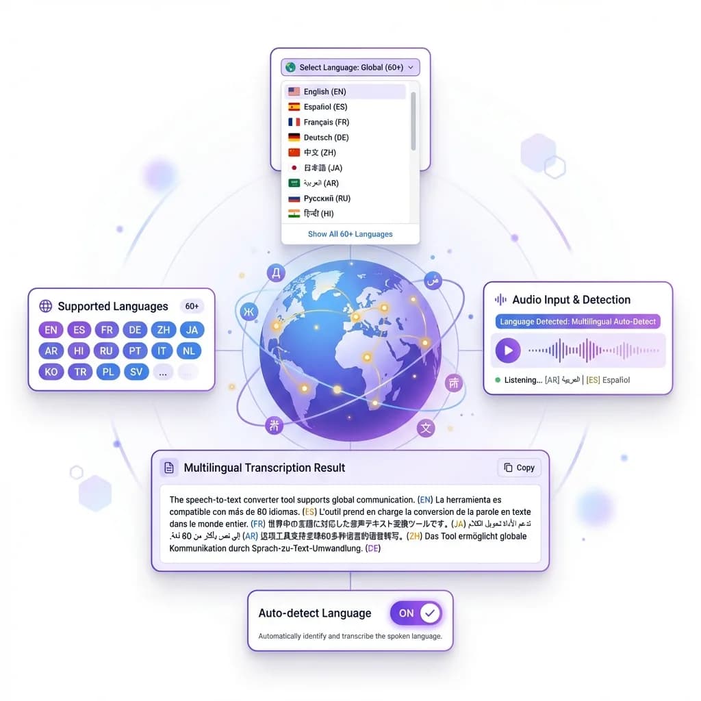 Convert Speech to Text in 60+ Languages